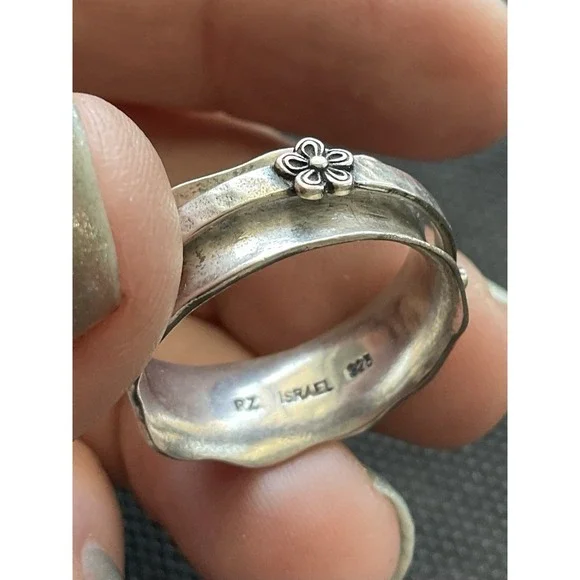 PZ Israel 925 Sterling Silver Spinner Ring Floral Size 9 Vintage Estate Jewelry - Picture 2 of 7